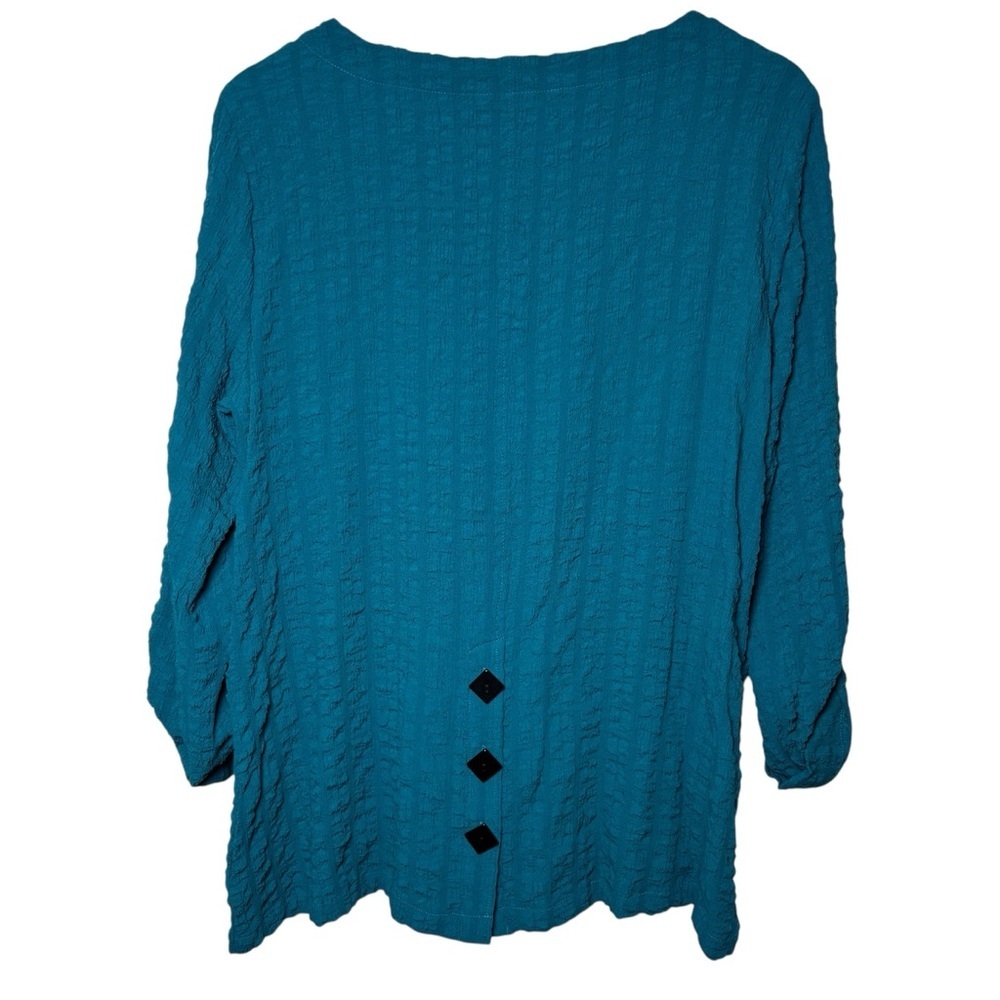 Ali Miles Top Tunic Women Medium Textured Woven Turquoise Lagom Lagenlook Pocket - Picture 2 of 9